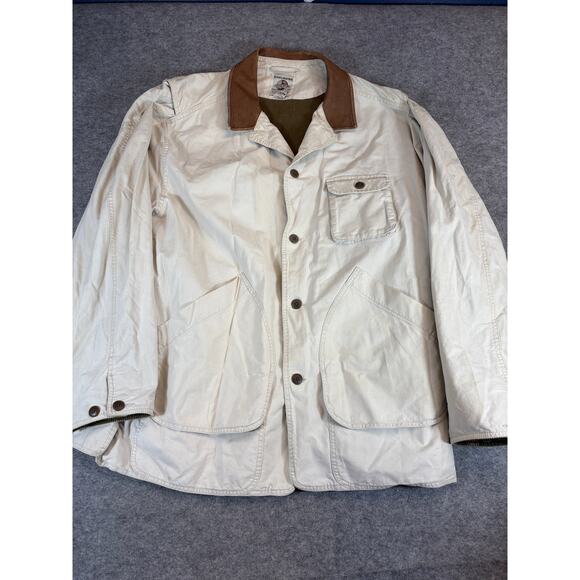 VINTAGE Banana Republic Jacket Mens XL Beige Leather Collar Utility Workwear - Picture 1 of 5